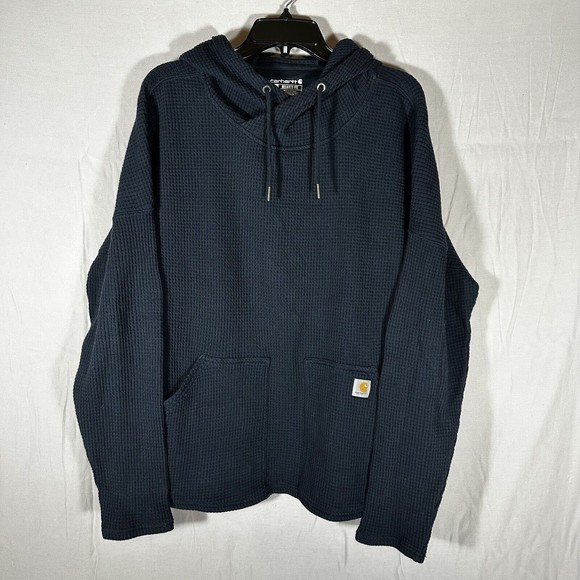 Carhartt Relaxed Fit Hoodie Women’s XL Pullover Navy Blue Waffle Knit - Picture 1 of 8